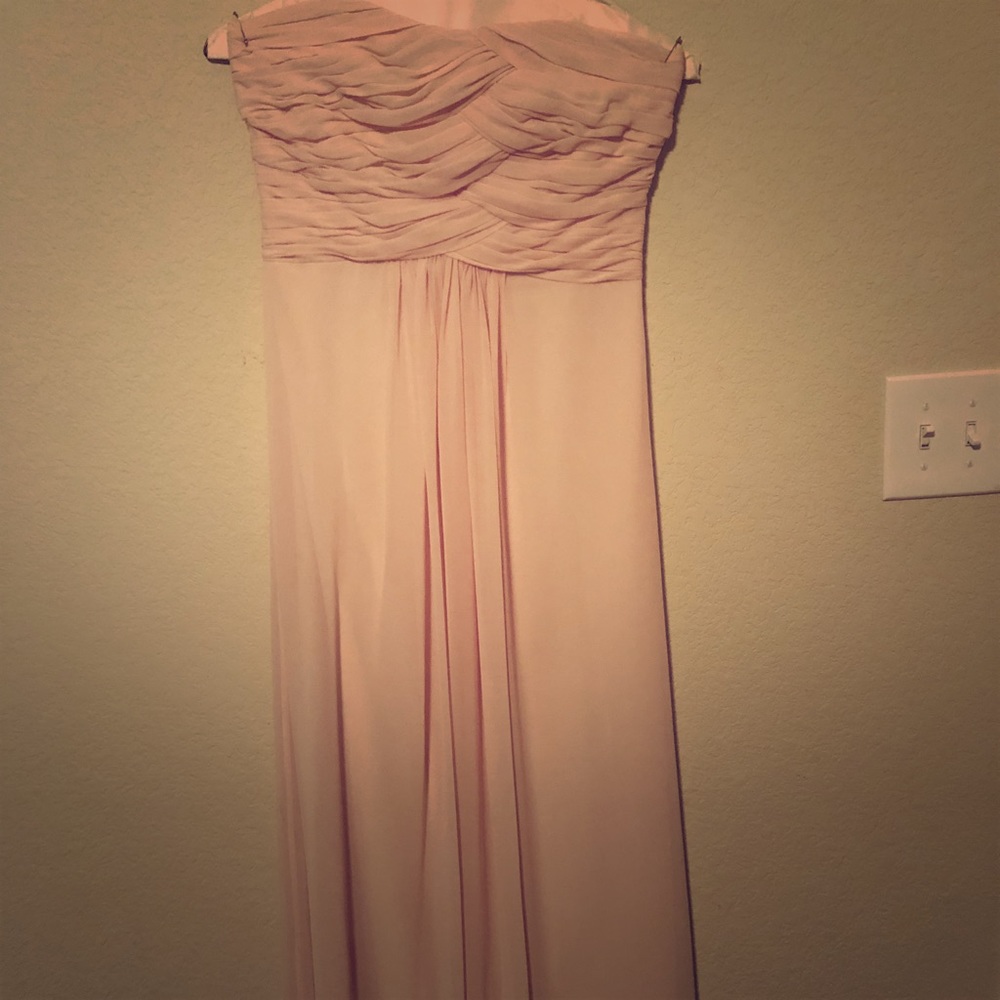 monique lhuillier blush bridesmaid dress